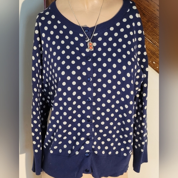 Cato Polka Dot Blue White Long Sleeve Sweater Size Large - Picture 2 of 5